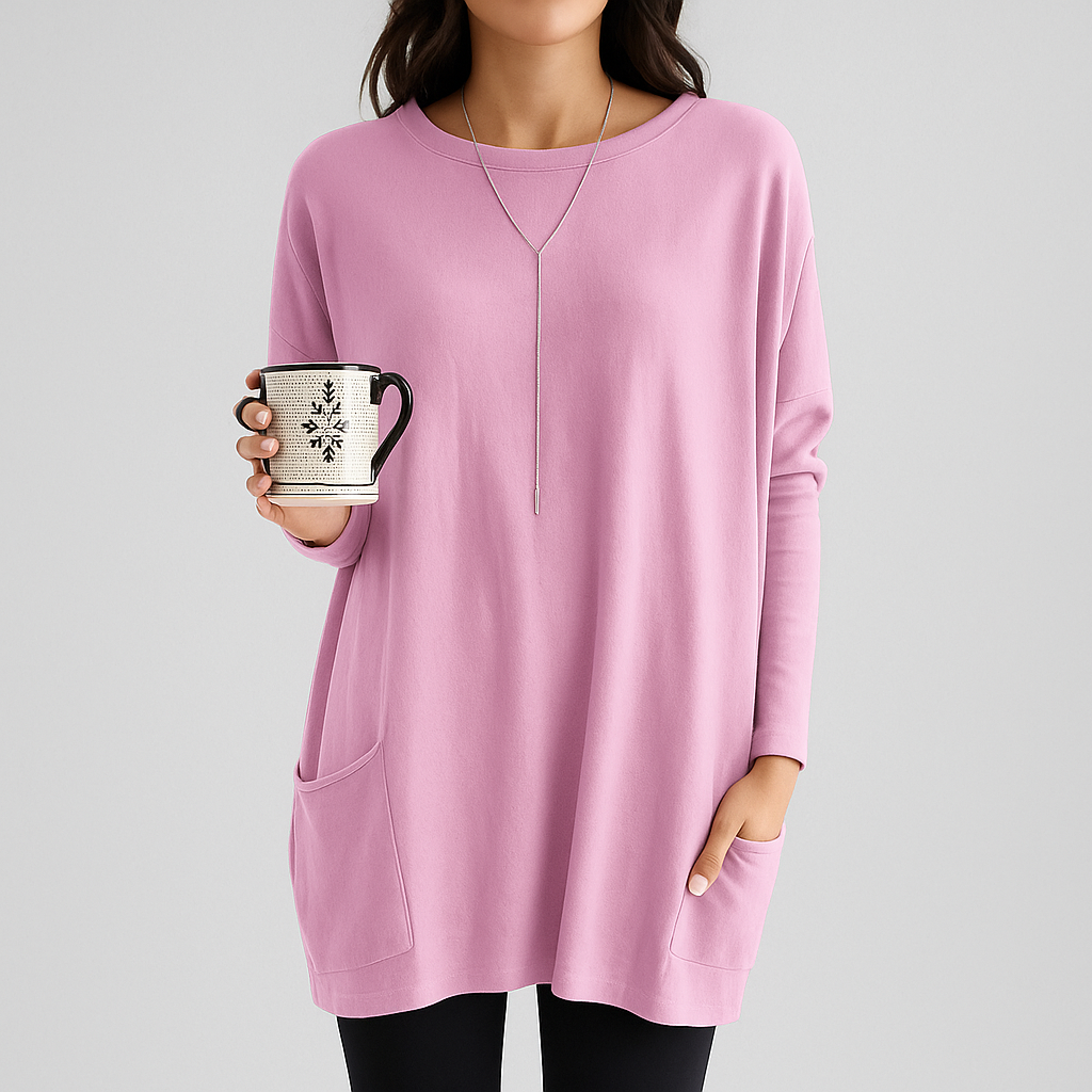 Damen Pullover mit Rundhalsausschnitt und Taschen