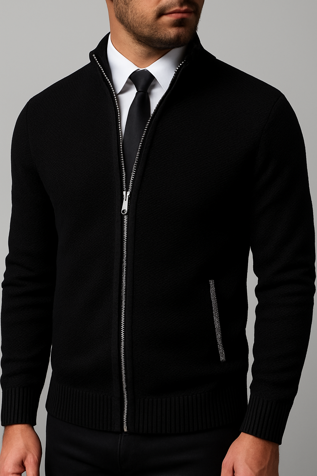 Elegante Strickjacke für Herren mit Reißverschluss und Stehkragen
