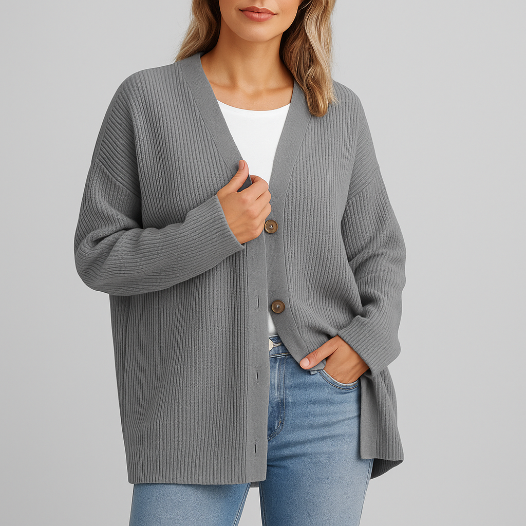 Gemütliche Strickjacke für Damen mit Knopfverschluss und lockerer Passform