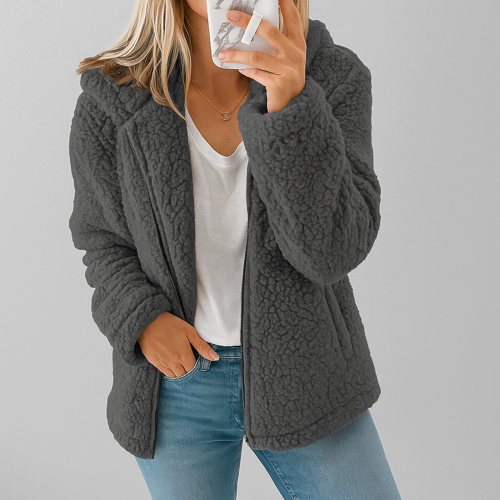 Damen Teddy Jacke mit Kapuze | Übergangsjacke
