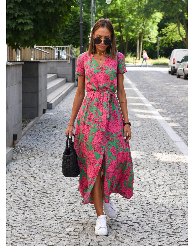 Ärmelloses Maxikleid mit Rundhalsausschnitt und Allover-Muster