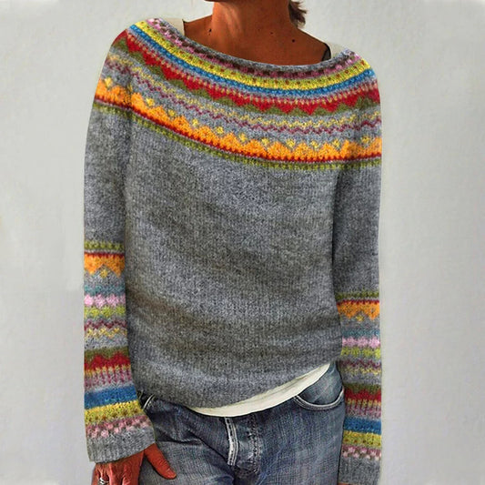 Damen Strickpullover mit Rundhalsausschnitt und Musterabschluss