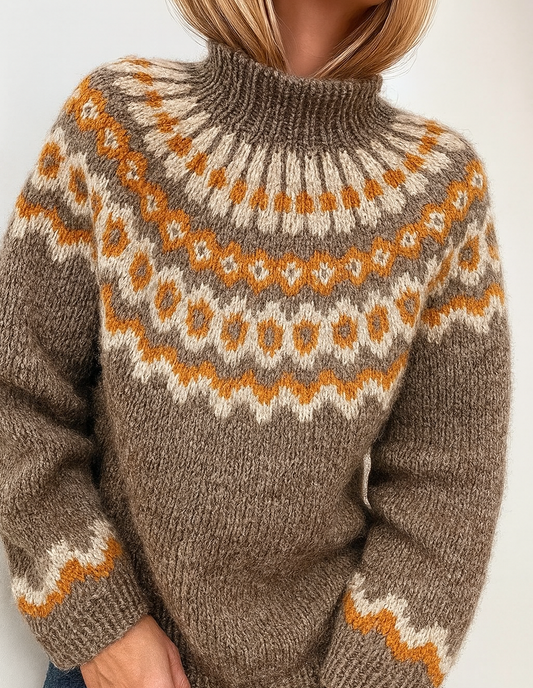 Damen Strickpullover mit Norweger Muster | Rollkragen