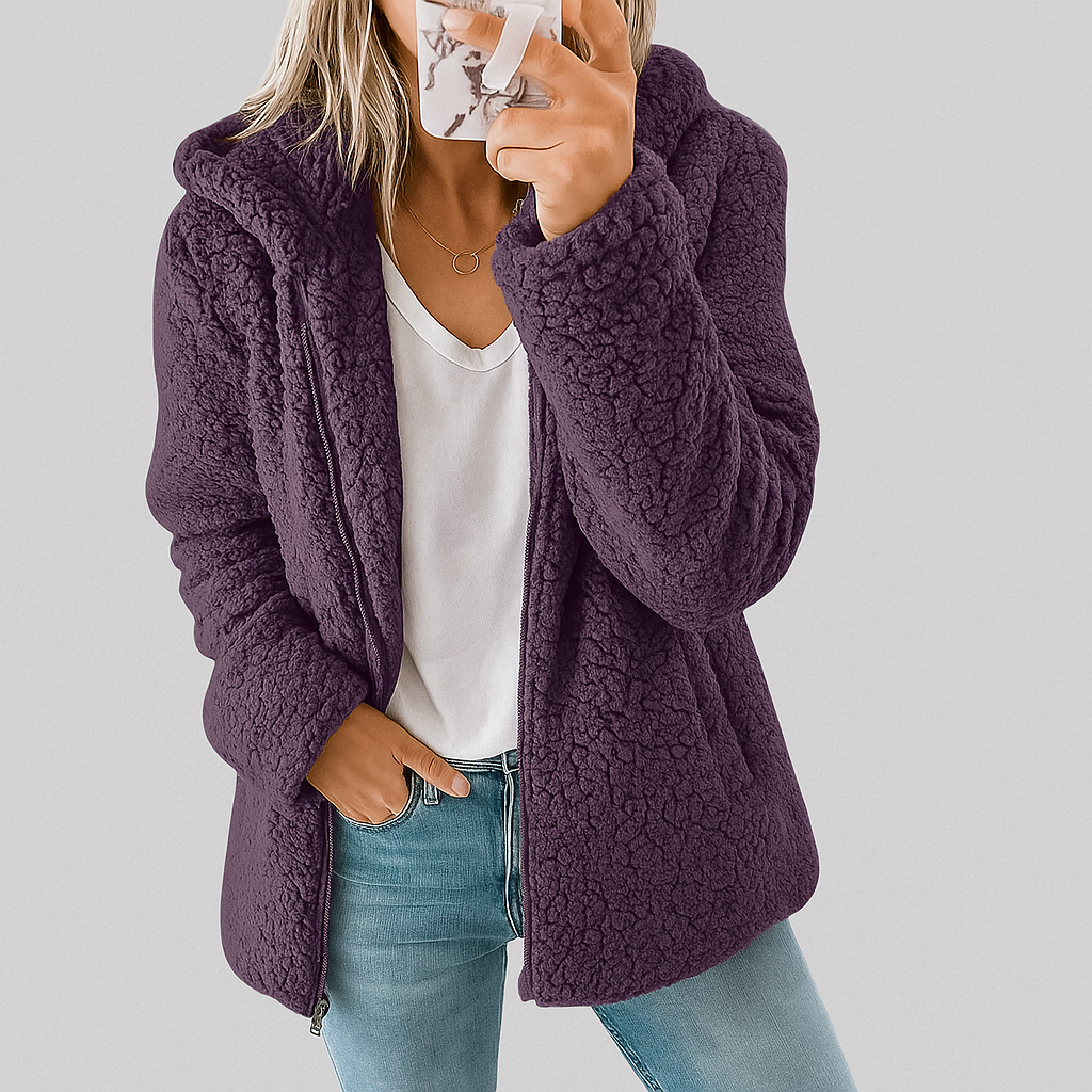 Damen Teddy Jacke mit Kapuze | Übergangsjacke