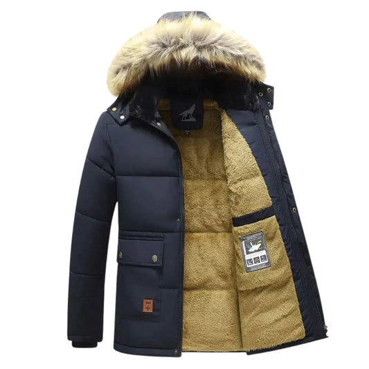 Herren Winterjacke mit Kunstpelzkapuze und warmem Innenfutter