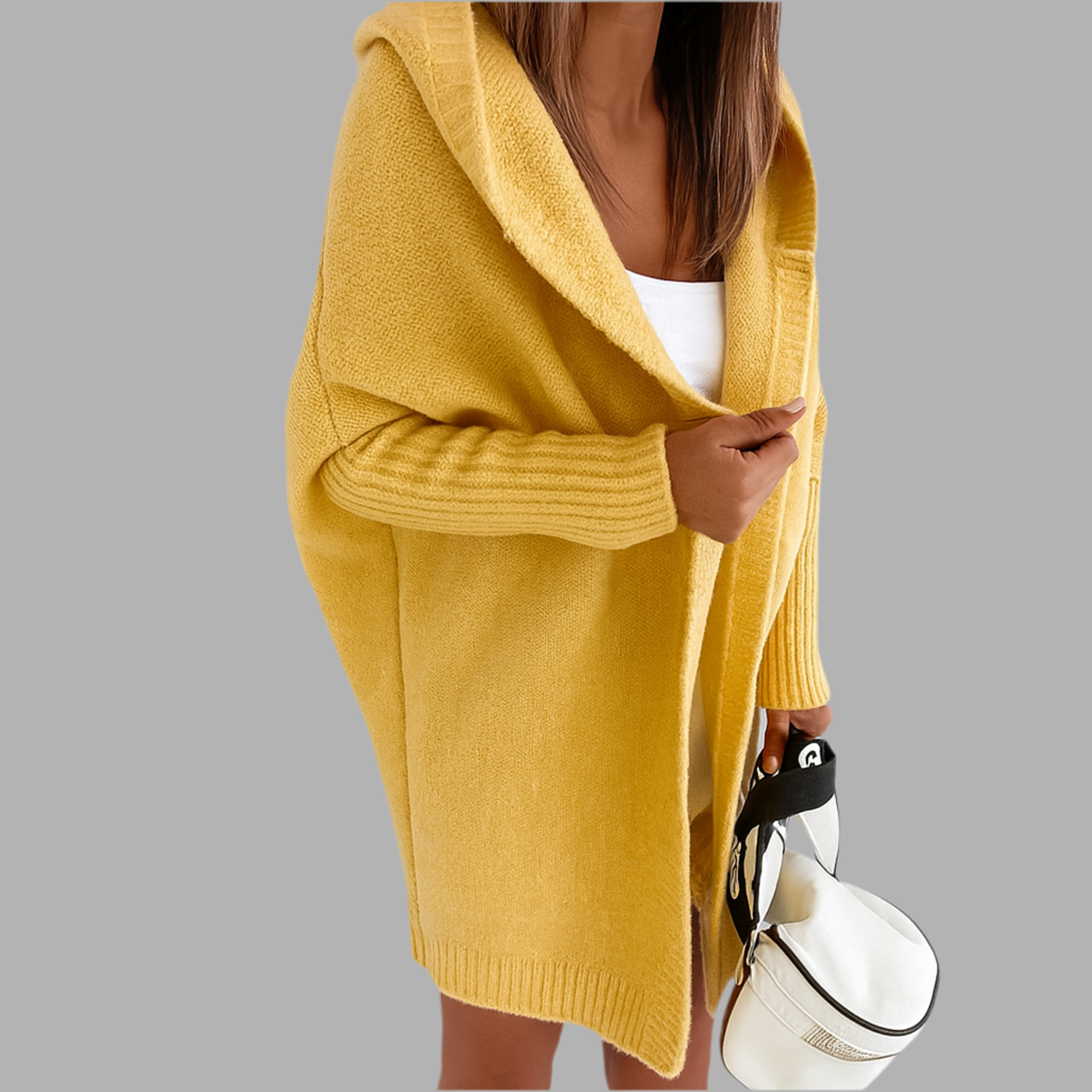 Gemütliche Damen Strickjacke mit Kapuze | Lang