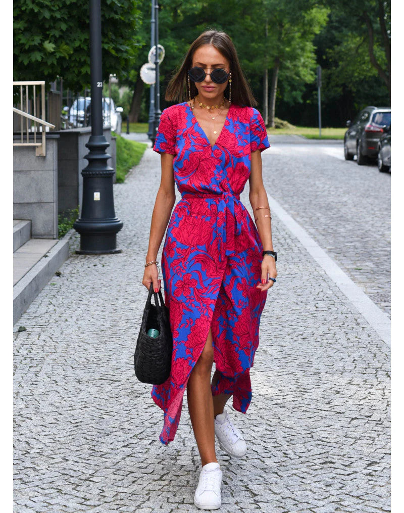 Ärmelloses Maxikleid mit Rundhalsausschnitt und Allover-Muster