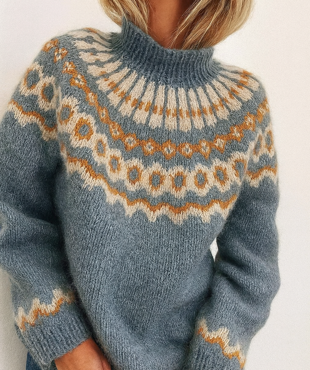 Damen Strickpullover mit Norweger Muster | Rollkragen