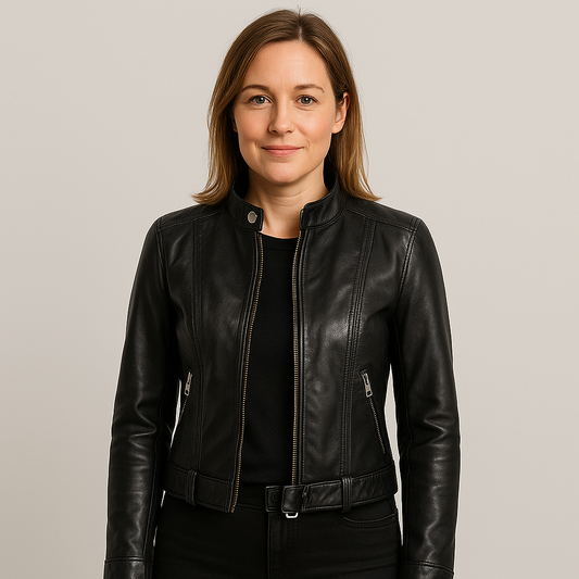 Modische Damen Biker Jacke mit Stehkragen | Kurz