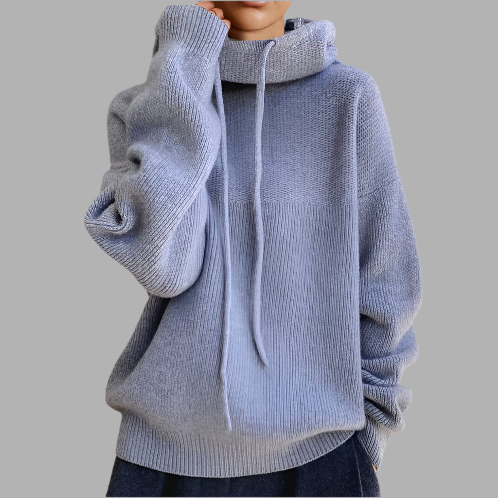 Damen Strickpullover mit Rollkragen und Kordelzug