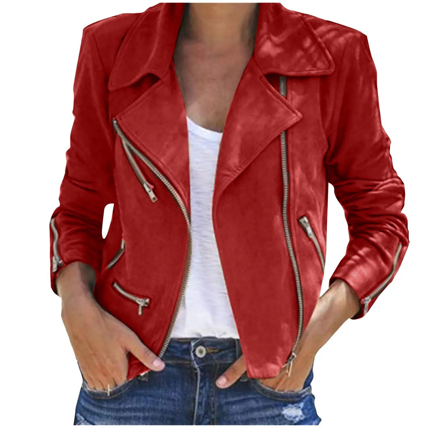 Damenjacke im Bikerstil mit Reißverschluss und Revers