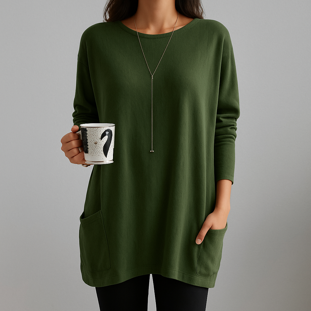 Damen Pullover mit Rundhalsausschnitt und Taschen