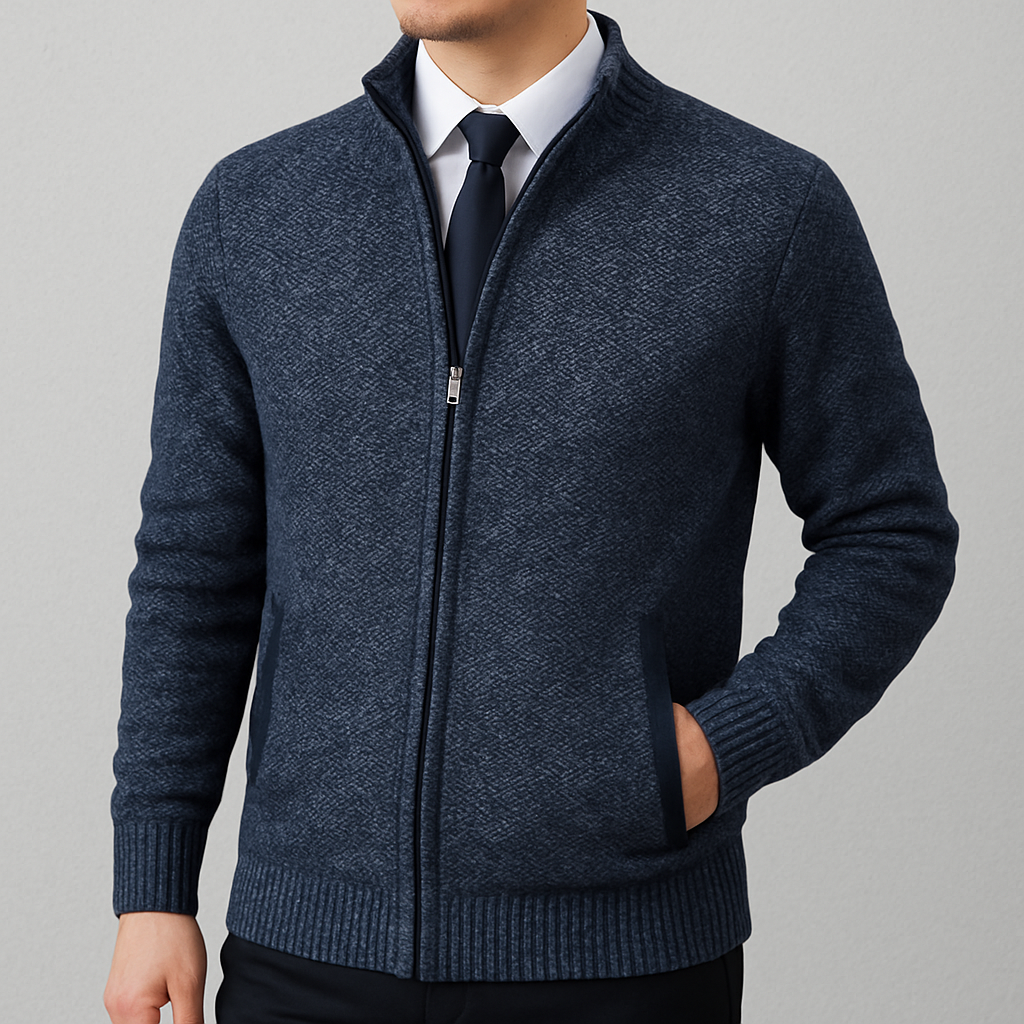Elegante Strickjacke für Herren mit Reißverschluss und Stehkragen