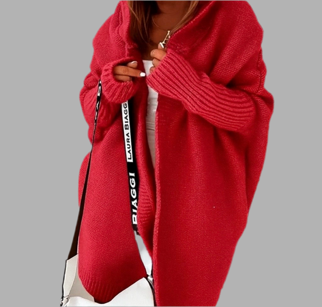 Gemütliche Damen Strickjacke mit Kapuze | Lang