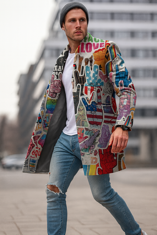 Langer bedruckter Herren Mantel | Herbst & Winter