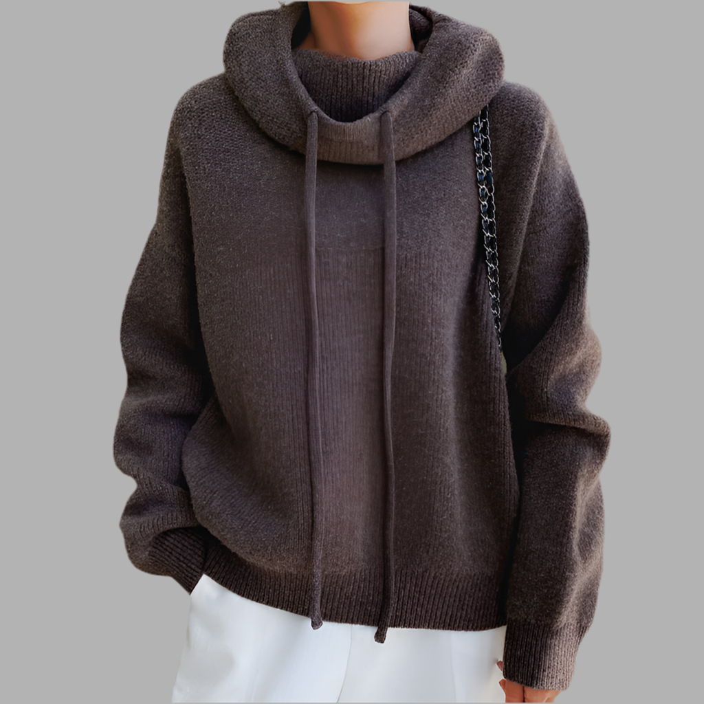 Damen Strickpullover mit Rollkragen und Kordelzug