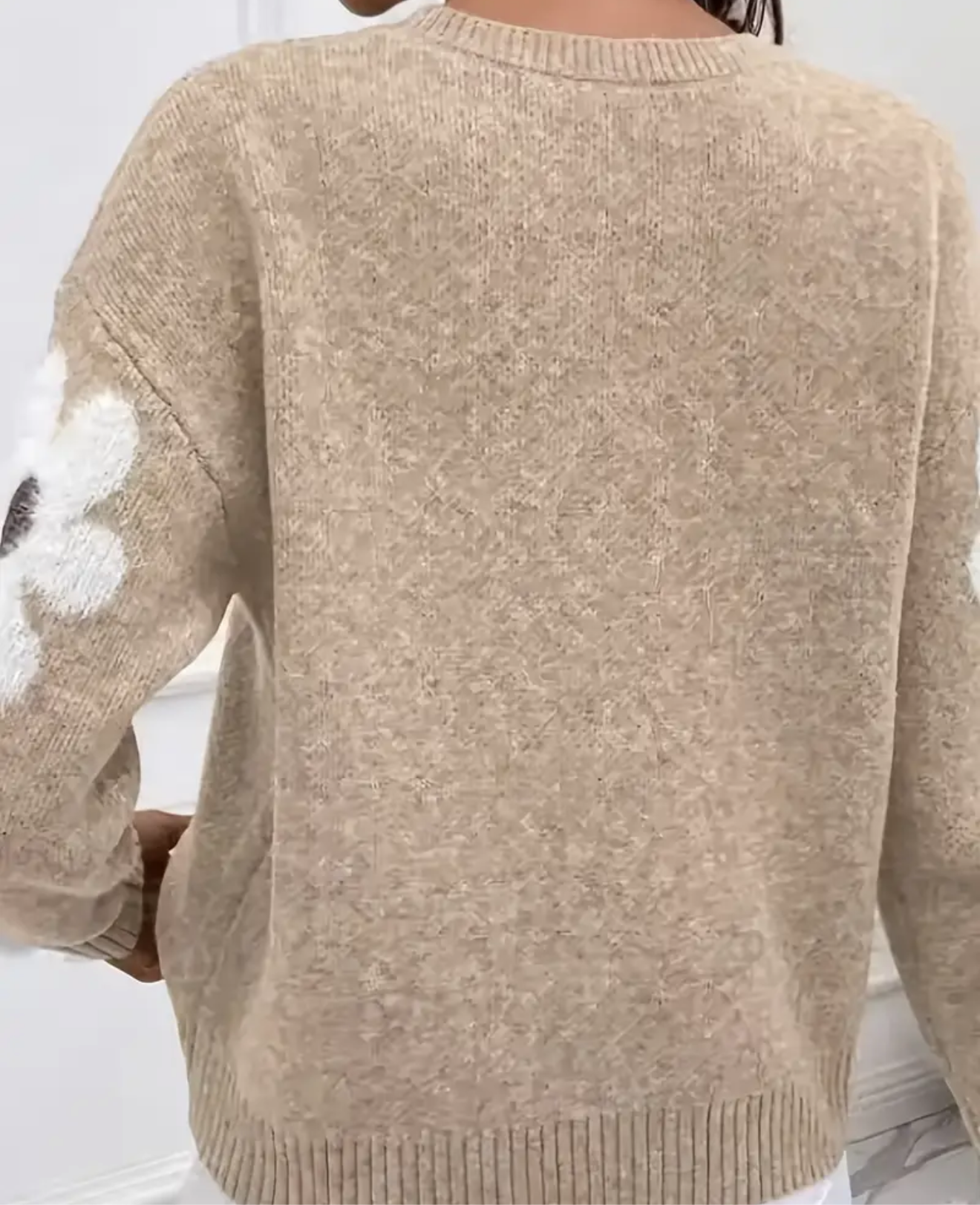 Damen Strickpullover mit Blumenmuster an den Ärmeln