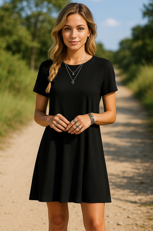 Stilvolles Kurzärmliges Midi Kleid für Damen