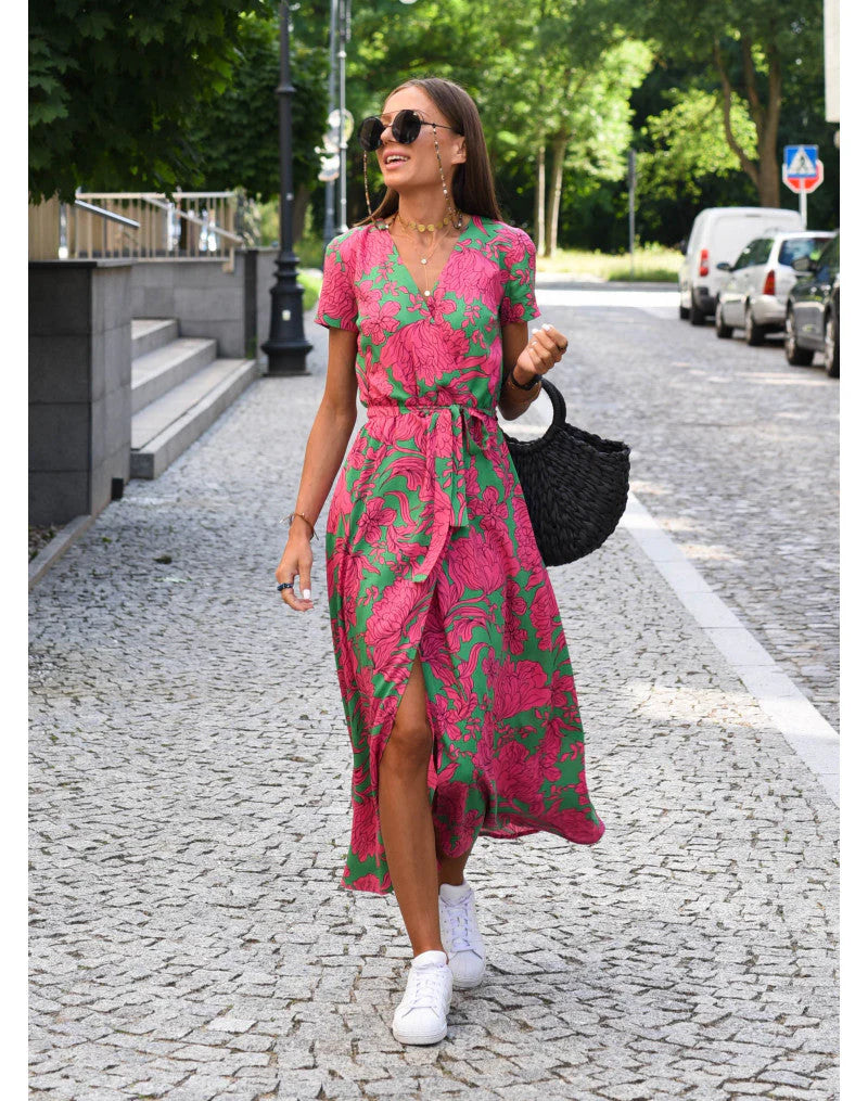 Ärmelloses Maxikleid mit Rundhalsausschnitt und Allover-Muster