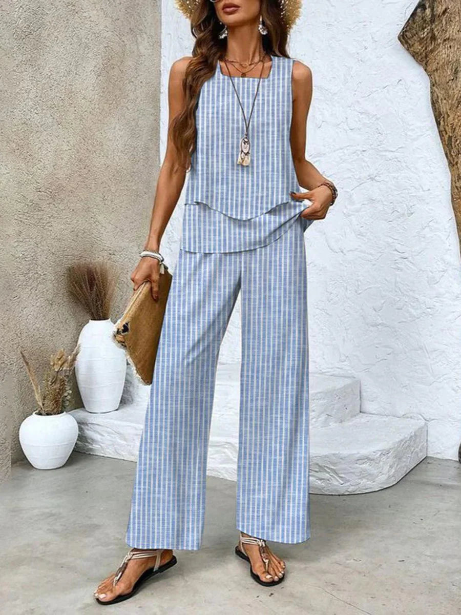 Zweiteiliges Damen-Set mit ärmellosem Top und weiter Hose