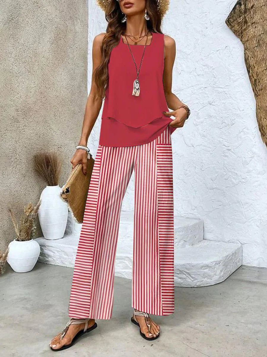 Zweiteiliges Damen-Set mit ärmellosem Top und weiter Hose