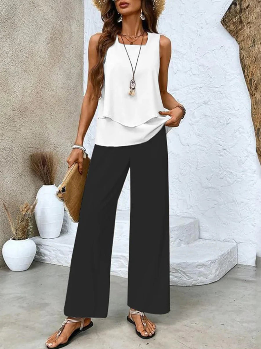 Zweiteiliges Damen-Set mit ärmellosem Top und weiter Hose