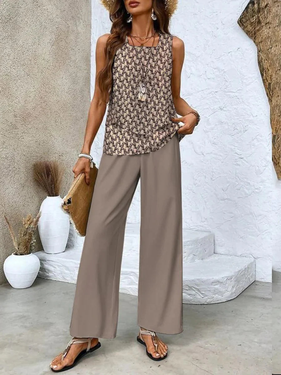 Zweiteiliges Damen-Set mit ärmellosem Top und weiter Hose