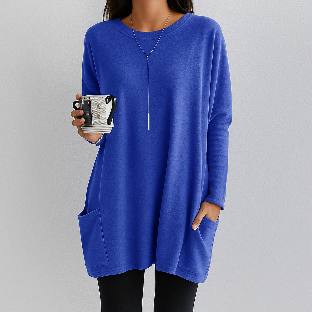 Damen Pullover mit Rundhalsausschnitt und Taschen