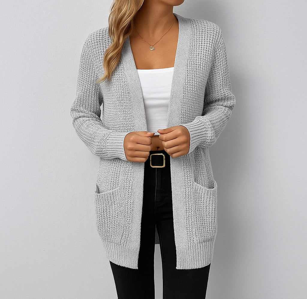 Lange Damen Strickjacke mit Taschen und lockerer Passform
