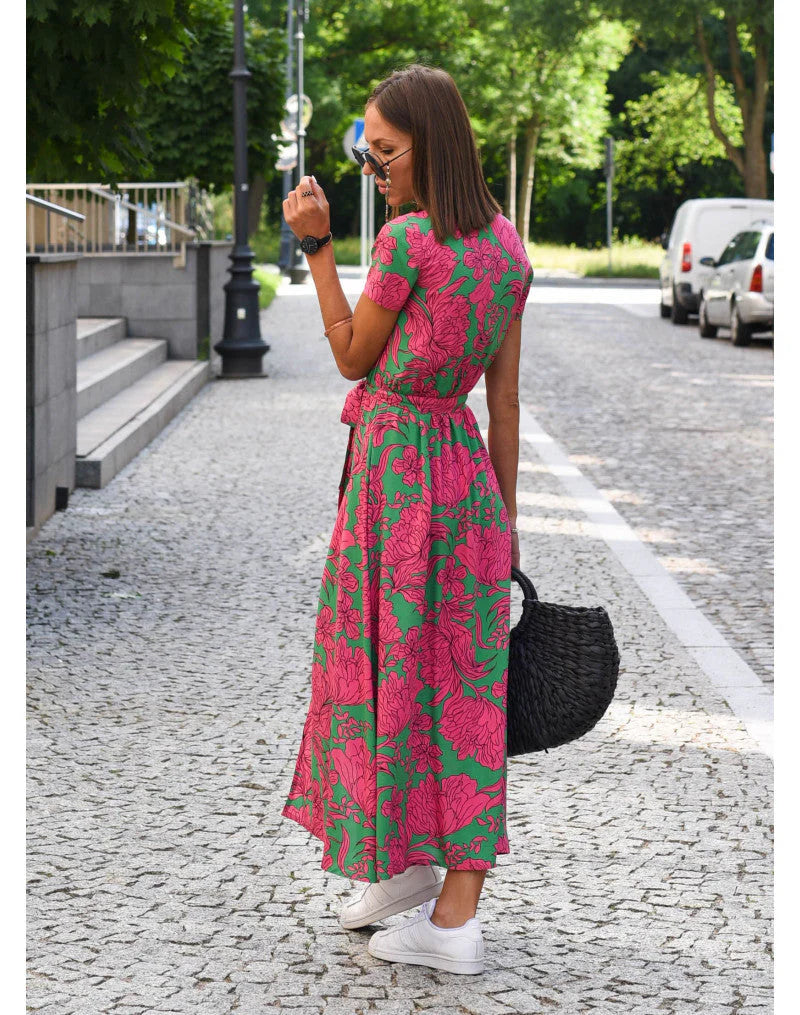 Ärmelloses Maxikleid mit Rundhalsausschnitt und Allover-Muster