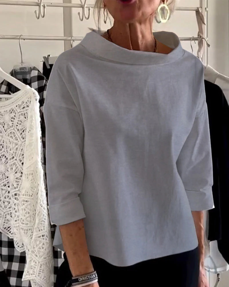 Damen Bluse mit weitem Kragen und 3/4-Ärmeln