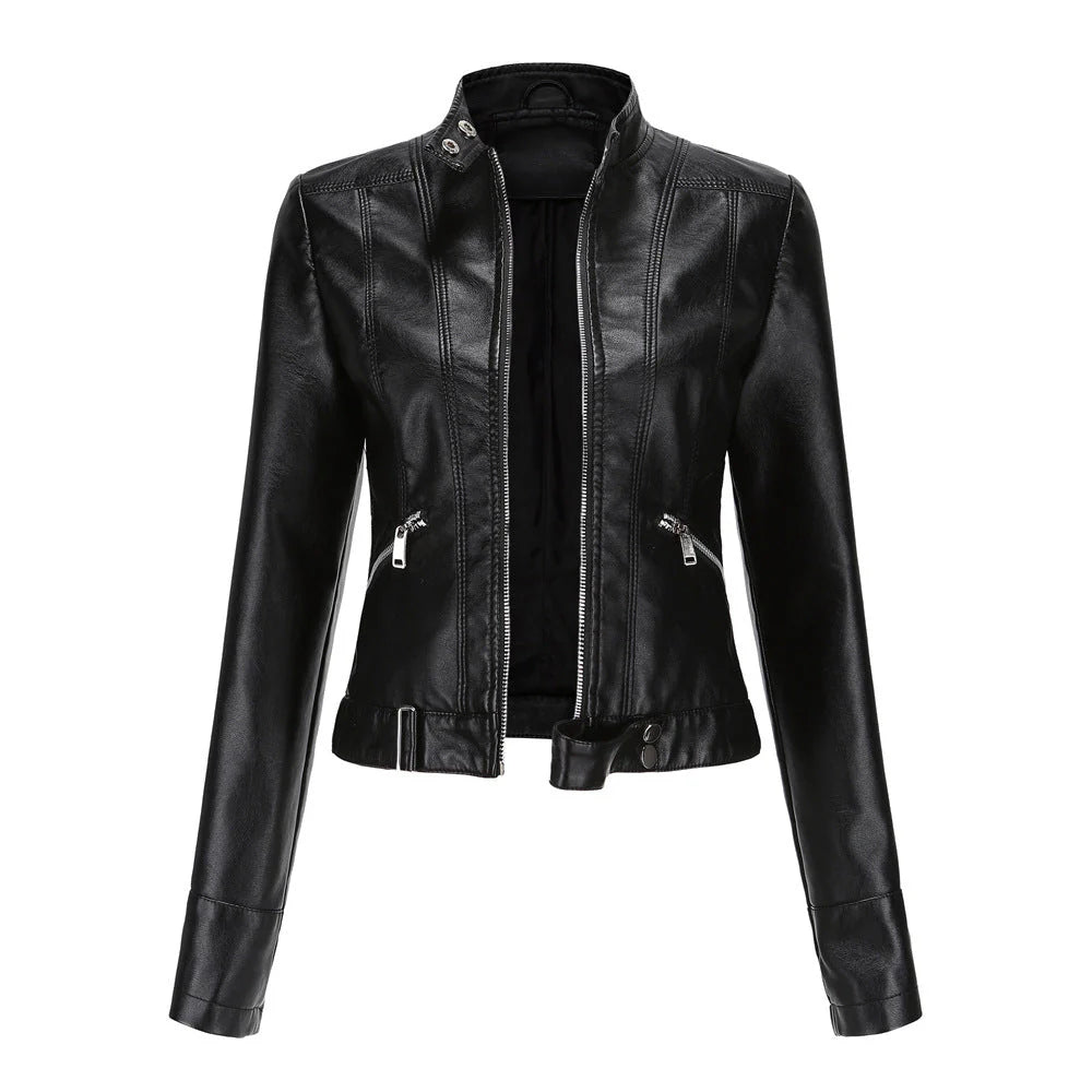 Modische Damen Biker Jacke mit Stehkragen | Kurz