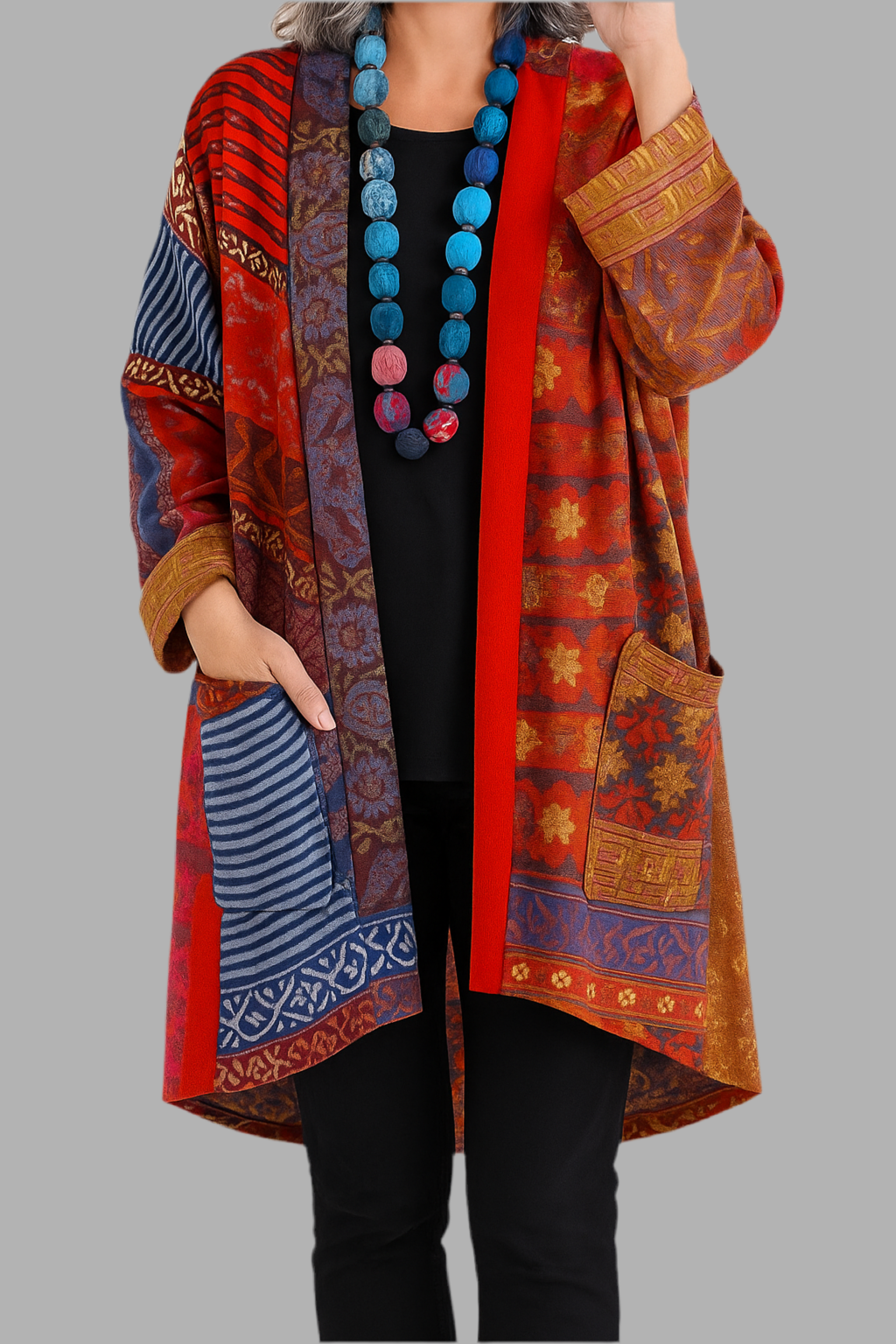 Damenmantel mit lockerer Passform & Taschen – Strickjacke