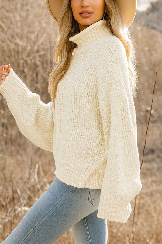 Langer Damen Strick Pullover mit Rollkragen – Winter