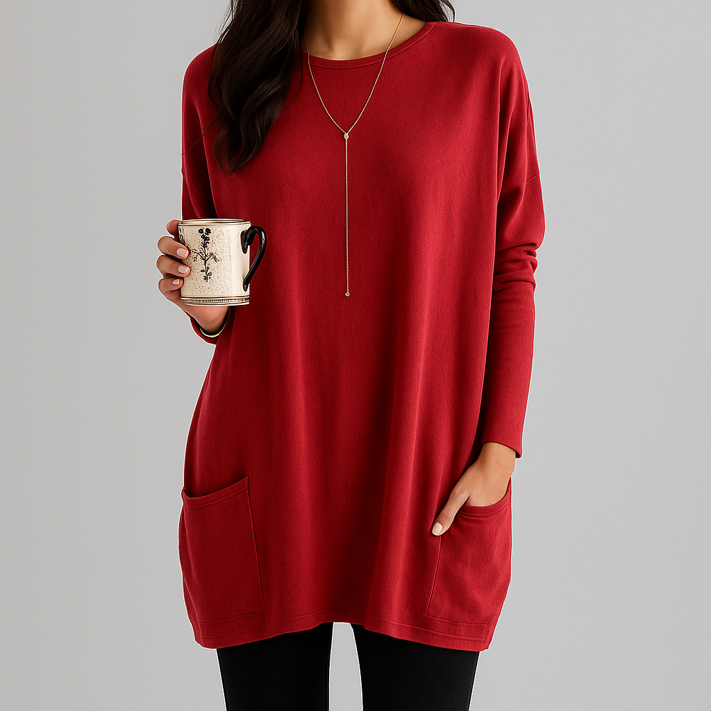 Damen Pullover mit Rundhalsausschnitt und Taschen