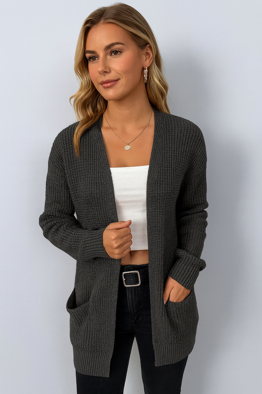 Lange Damen Strickjacke mit Taschen | Warm