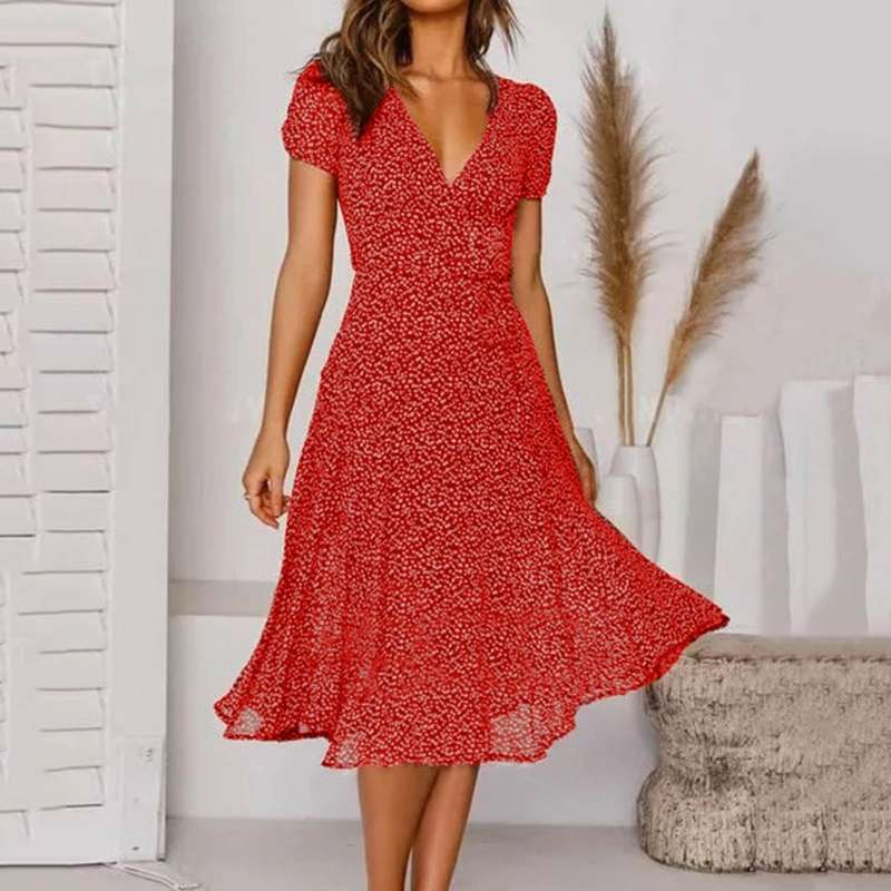 Elegantes Midi-Kleid für Damen mit V-Ausschnit