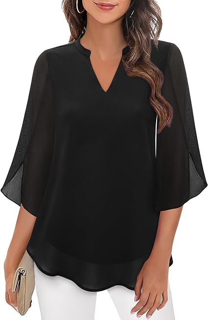 Locker geschnittene Bluse mit V-Ausschnitt und Halbarm