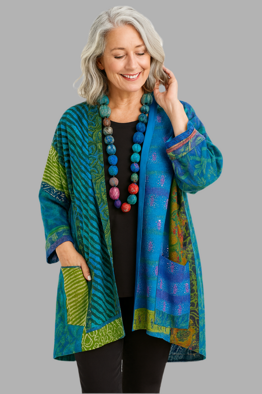 Langer warmer Damen Mantel  | Übergangs - Strickjacke