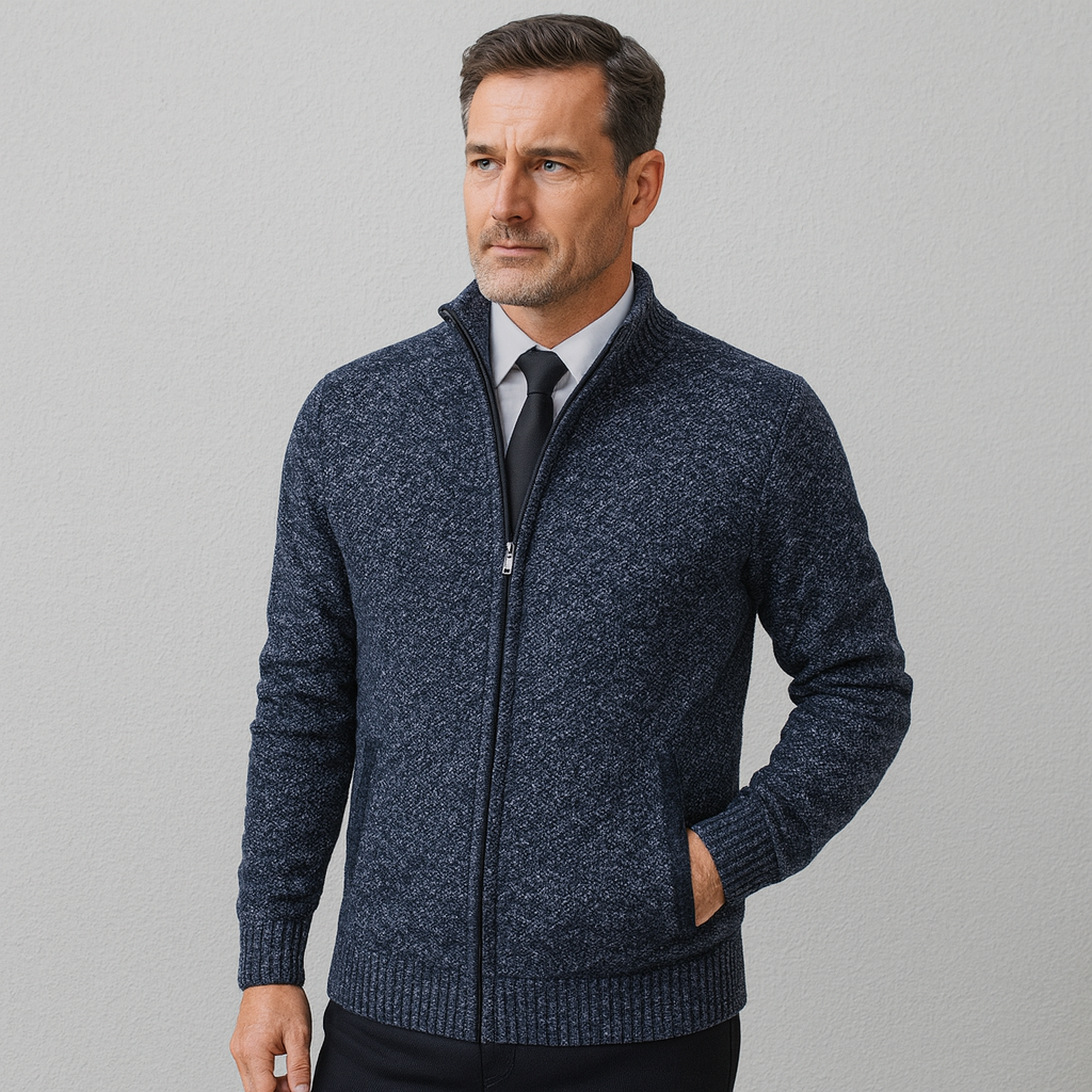 Elegante Strickjacke für Herren mit Reißverschluss und Stehkragen