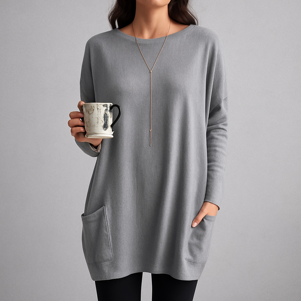 Damen Pullover mit Rundhalsausschnitt und Taschen