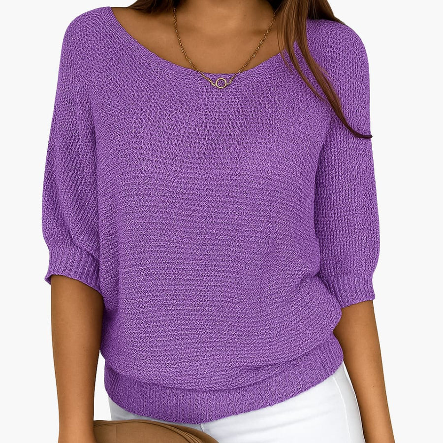 Leichter Strickpullover mit halblangen Ärmeln