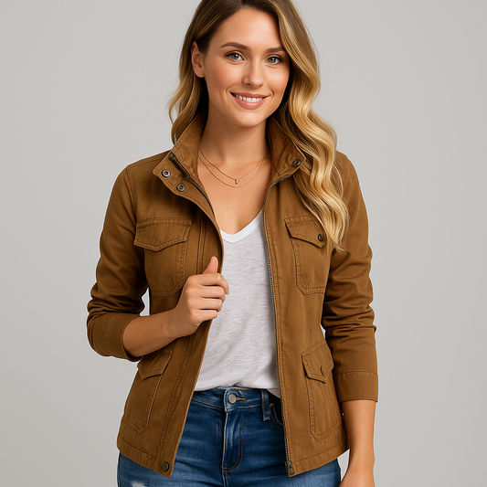 Damen kurze Jacke mit Zipper | Moderne Übergangsjacke