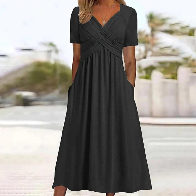 Lang geschnittenes Damenkleid mit V-Ausschnitt