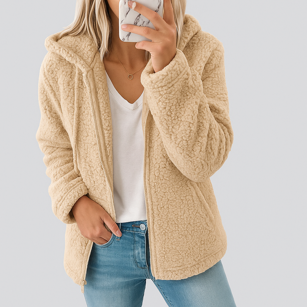Damen Teddy Jacke mit Kapuze | Übergangsjacke