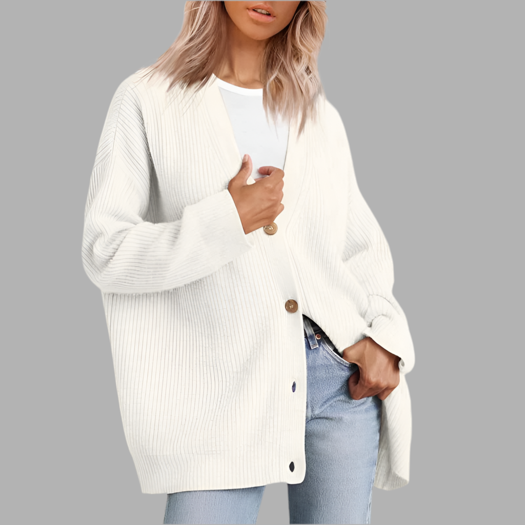 Gemütliche Strickjacke für Damen mit Knopfverschluss und lockerer Passform