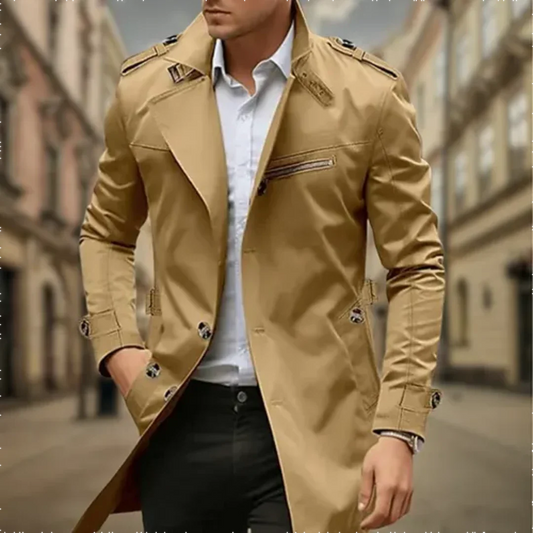 Eleganter langer Herren-Trenchcoat | Regenjacke