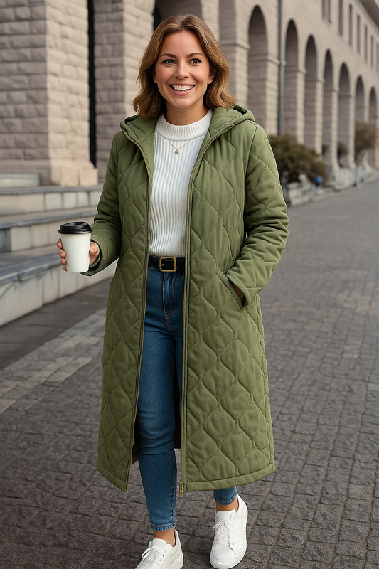 Langer Stepp Mantel Damen mit Kapuze | Übergangs Jacke