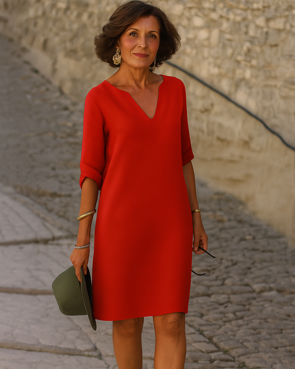Bequemes Locker geschnittenes Kleid für Damen mit V-Ausschnitt