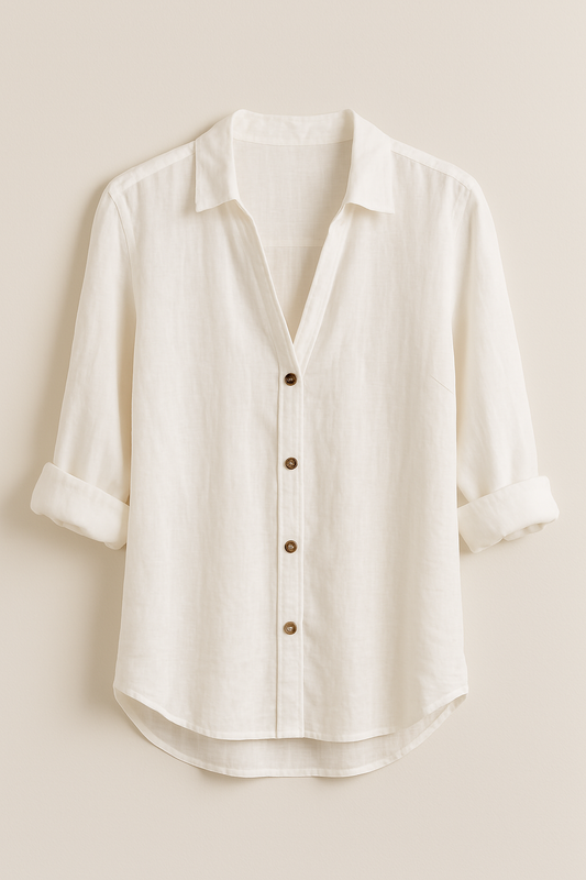 Locker geschnittene Damen Bluse mit Kragen und Knopfleiste